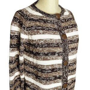 Christopher & Banks Sweater Womens Size M Ivory Brown Striped Cardigan